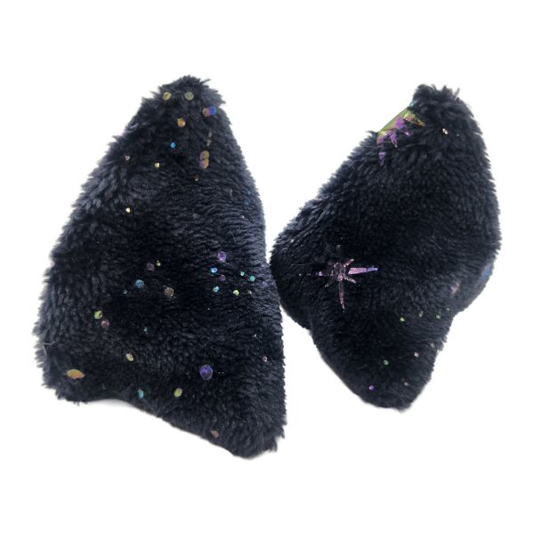 Fantasy dragon wing clip-on ears with holographic scales and dark blue faux fur trim | Pirate Spirit