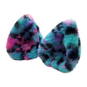 Handmade fluffy rainbow leopard clip-on cat ears in turquoise pink purple faux fur | Pirate Spirit