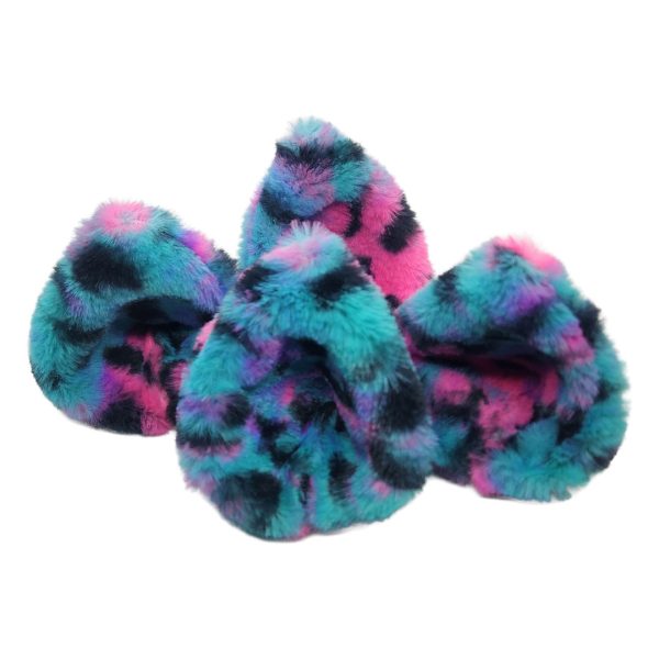 Handmade fluffy rainbow leopard clip-on cat ears in turquoise pink purple faux fur | Pirate Spirit