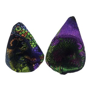 Handmade techno glitch clip-on ears black honeycomb holographic interior dark psytrance festival accessories | Pirate Spirit