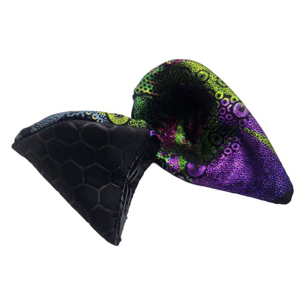 Handmade techno glitch clip-on ears black honeycomb holographic interior dark psytrance festival accessories | Pirate Spirit