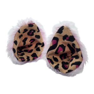 Handmade leopard print clip-on cat ears tan black with soft pink faux fur trim festival accessories | Pirate Spirit