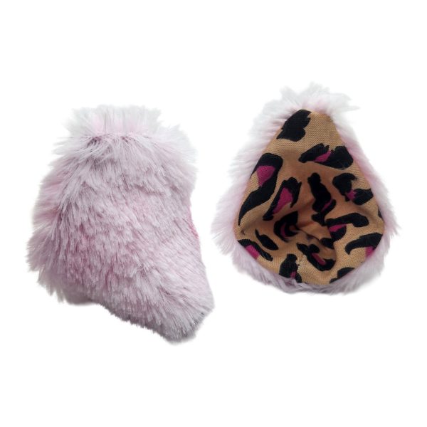 Handmade leopard print clip-on cat ears tan black with soft pink faux fur trim festival accessories | Pirate Spirit